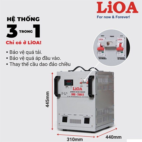 Đặc điểm ổn áp LiOA 7.5KVA dải 50V
