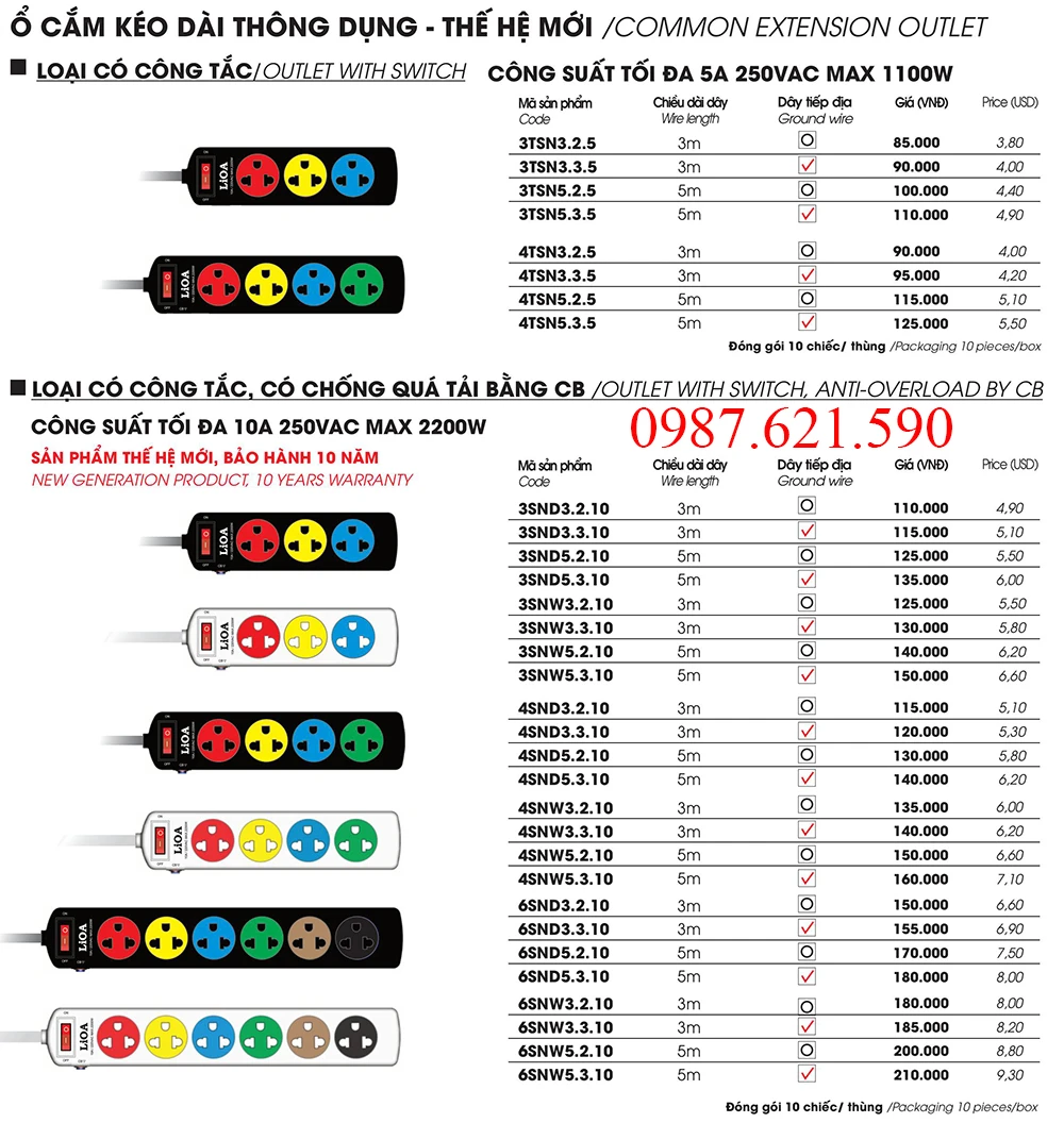 Ổ cắm kéo dài thông dụng