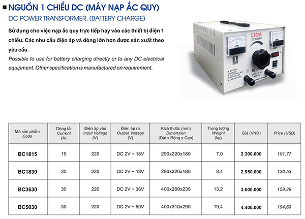 Giá máy nạp ắc quy LiOA