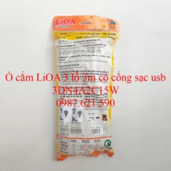 Ổ cắm LiOA 3 lỗ 3DN4A2C15W có cổng sạc usb