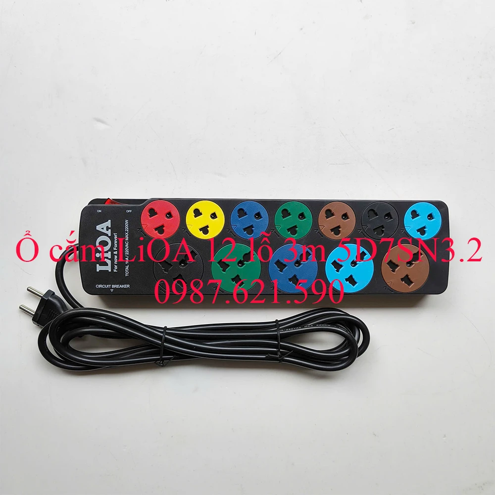 Ổ Cắm LiOA 12 Lỗ 3M 5D7SN3.2 10A 2200W Đời Mới